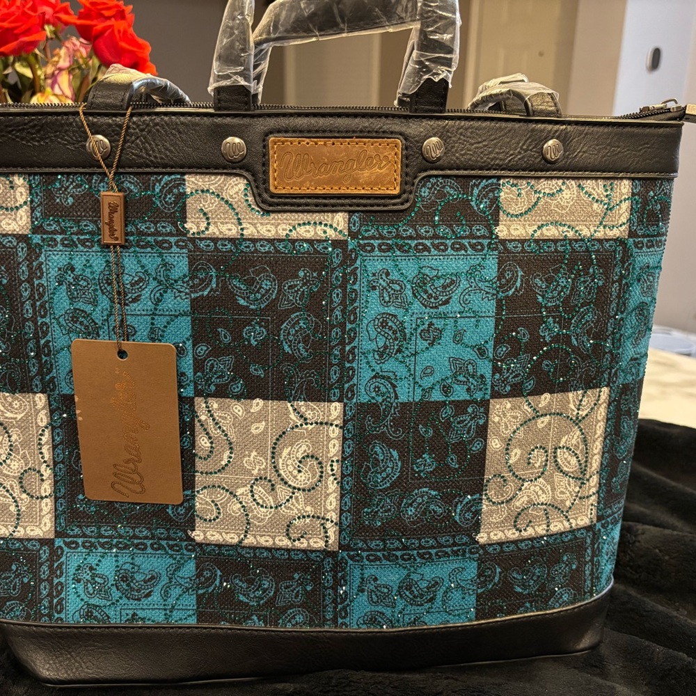 Wrangler Teal and Black Patchwork Tote